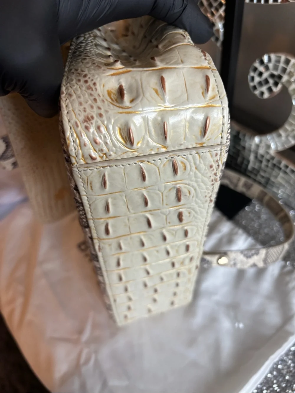 💕Brahmin Rosalie Ivory Iguana Rockville Crossbody Bag
